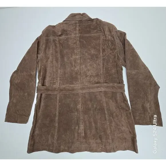 Vintage Marcelle Renee Genuine Leather Jacket Brown Belted Lined Coat Women's L - Picture 2 of 9
